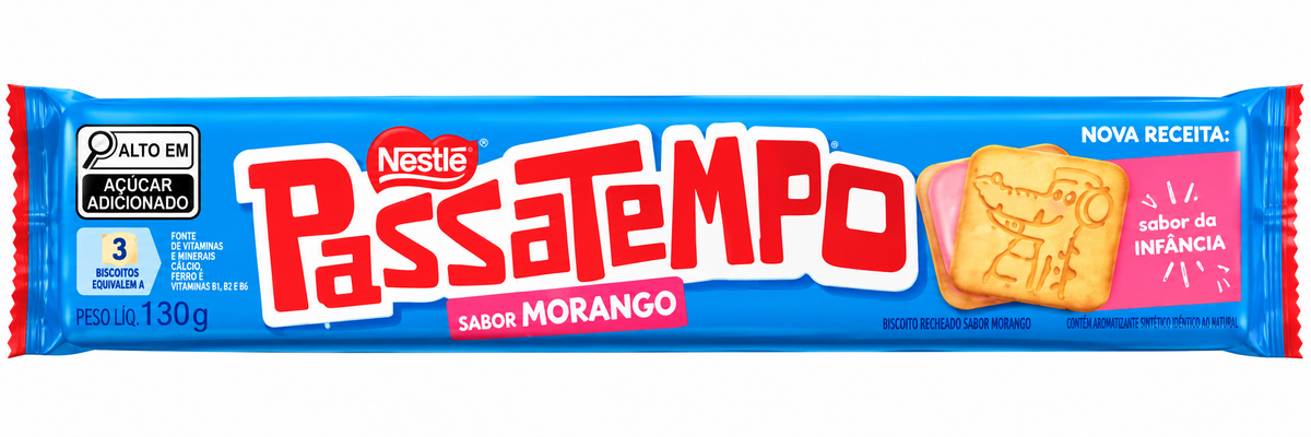 Biscoito Recheado Morango Passatempo Nestlé - 130g | Strawberry Filled Biscuits 130g